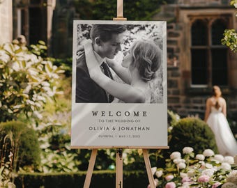 Photo Wedding Welcome Sign | Black and White Couple Portrait Poster | Printed & Shipped