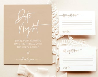 Bridal Shower Date Night Ideas, Sign, Boho, Beige, Card Template, Instant Download, Editable Template, BM1