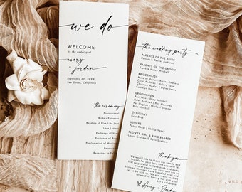 Minimalist Wedding Program, Order of Service, Boho Wedding Program, Modern Wedding Program, We Do, Editable Template | M9