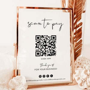 QR Code Sign | Minimalist Scan to Pay Sign | CashApp Payment Sign | Modern Small Business Sign | PayPal Payment Sign | Editable Template M4