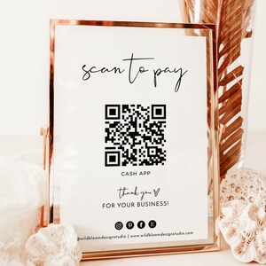 QR Code Sign, Minimalist Scan to Pay Sign, CashApp Payment Sign, Modern Small Business Sign, PayPal Payment Sign, Editable Template M4