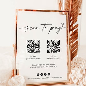 QR Code Sign, Minimalist Scan to Pay Sign, CashApp Payment Sign, Modern Small Business Sign, PayPal Payment Sign, Editable Template M9