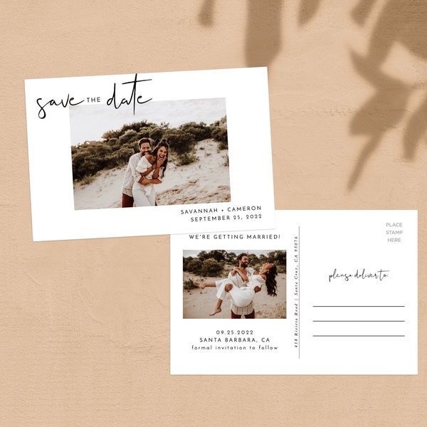 Photo Save the Date Postcard Template, Invite, Minimalist the Card, Modern, Instant Download, Editable Template, M4
