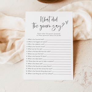 What Did the Groom Say Shower Game | Modern Bridal Trivia Shower Game | Minimalist Bridal Shower Game | Minimalist Bridal Shower Game | M2