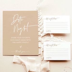 Bridal Shower Date Night Ideas, Date Night Ideas Sign, Boho Bridal Shower, Beige Bridal Shower, Date Night Card Template, BM1