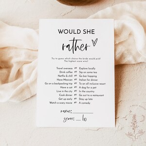Would She Rather Bridal Shower Game, Bridal Trivia, Minimalist Bridal Shower Game, Modern Bridal Shower, Modern Minimalist Shower, M2