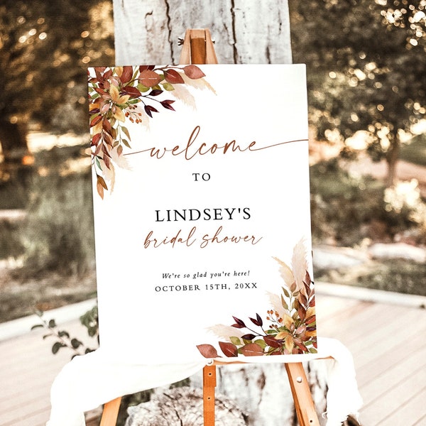 Fall Bridal Shower Welcome Sign Template, Fall Terracotta, Fall in Love, Rustic Autumn Bridal Shower, Editable Template, F2