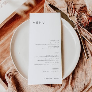Minimalist Wedding Menu | Wedding Food Menu | Minimalist Dinner Menu | Editable Template | Boho Wedding Dinner Menu | Modern Wedding Menu M3