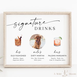 Signature Drinks Sign Template, Signature Cocktail Sign, Minimalist Wedding Bar Menu Sign, His and Hers Bar Sign, Pet Signature Drink M9