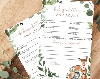 Woodland Baby Shower Advice and Predictions Card | Gender Neutral Baby Shower | New Parents Advice Card | Forest Animals Baby Shower