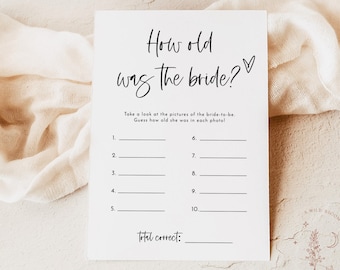 How Old Was the Bride, Guess the Bride's Age Game, Be Bridal Shower, Minimalist, Instant Download, Editable Template, M2