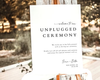 Minimalist Unplugged Ceremony Wedding Sign, Modern, Elegant, Instant Download, Editable Template, M9