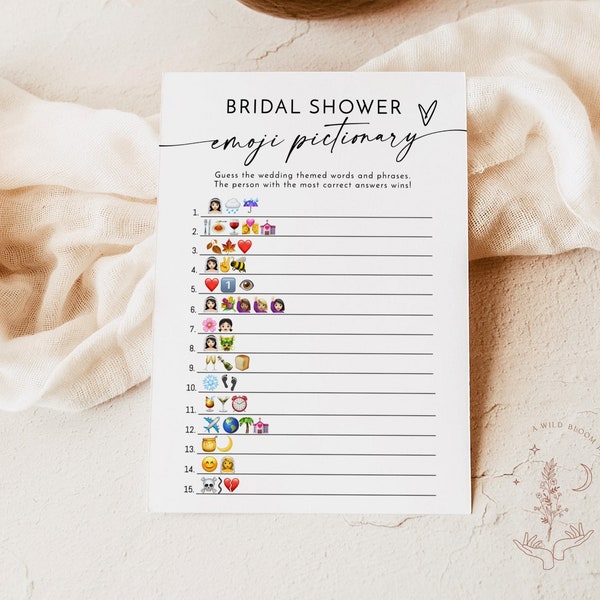 Emoji Picture Game | Modern Bridal Shower Emoji Picture Game | Boho Bridal Shower Game | Minimalist Bridal Shower Game | Editable Game | M9