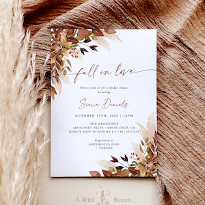 Fall Terracotta Bridal Shower Invite | Fall in Love Invite | Autumn Bridal Shower | Rustic Bridal Shower Invite | Editable Template | F2