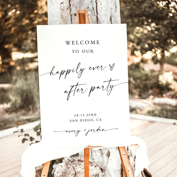 Minimalist Wedding Welcome Sign, Happily Ever After Party Welcome Sign, Editable Welcome Sign Template, Modern Elopement Welcome Sign M9