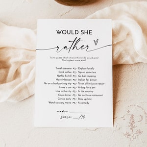 Would She Rather Bridal Shower Game | Bridal Trivia | Modern Bridal Shower Game | Minimalist Bridal Shower | Modern Minimalist Shower | M9