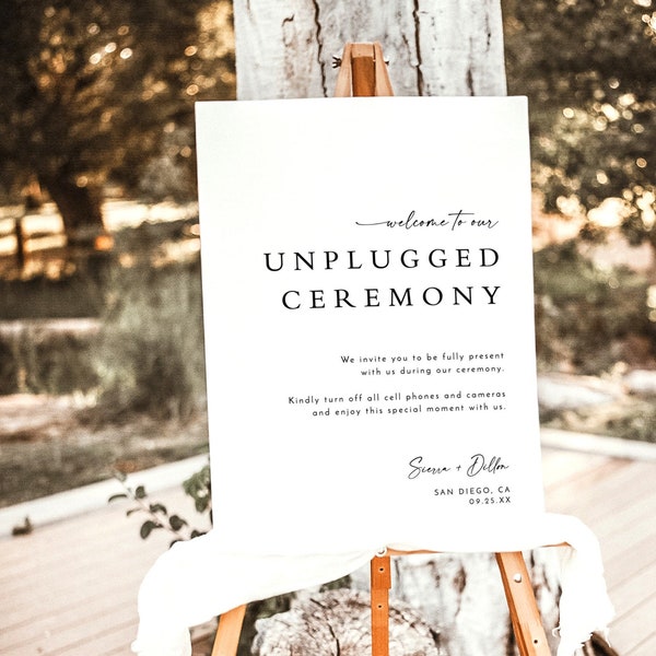 Minimalist Unplugged Ceremony Wedding Sign | Modern Unplugged Ceremony Sign | Elegant Wedding Sign | Editable Template | M9