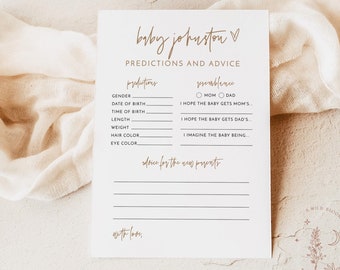 Baby Shower Advice and Predictions Card, Boho, Gender Neutral, New Parents, Mommy, Instant Download, Editable Template, BM1