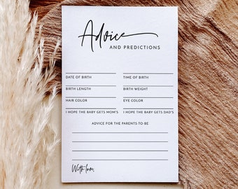 Minimalist Baby Shower Advice and Predictions Card, Gender Neutral Game, New Parents, Instant Download, Editable Template, M8