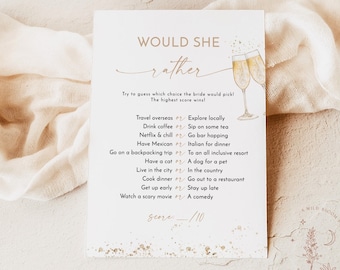 Would She Rather Bridal Shower Game, Trivia, Champagne, Modern, Brunch and Bubbly, Instant Download, Editable Template, B2