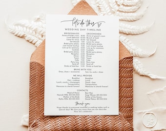 Wedding Party Timeline | Printable Wedding Day Schedule | Bridal Party Timeline | Editable Template | Wedding Party Itinerary Schedule | M8