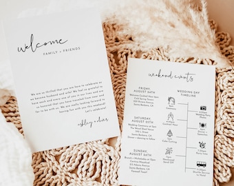 Minimalist Wedding Timeline Template, Modern Events, Itinerary, Welcome Bag, Instant Download, Editable Schedule, M4