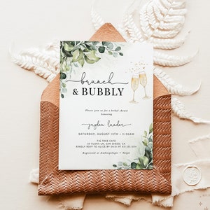 Brunch and Bubbly Bridal Shower Invitation | Greenery Bridal Shower | Wedding Shower Invitation | Editable Champagne Shower Template | E1