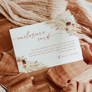 Boho Einschlusskarte, Boho Hochzeit einladen Einsatz, Pampas Grass Dusche Einsatz, Einschlusskarte, bearbeitbare Einladen Einsatzkarte, A4