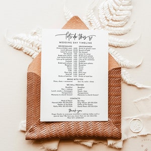 Wedding Party Timeline | Printable Wedding Day Schedule | Bridal Party Timeline | Editable Template | Wedding Party Itinerary Schedule | M8