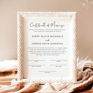 Heiratsurkunde Vorlage, Minimalistische Hochzeitsurkunde, Hochzeitsandenken, bearbeitbare Vorlage für die Heiratsurkunde, M4