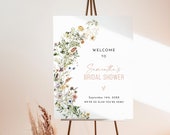 Wildflower Bridal Shower Welcome Poster, Boho Welcome Sign, Minimalist, Blush Floral, Instant Download, Editable Template, W1