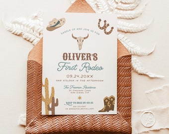 First Rodeo Birthday Invitation Template, Cowboy Birthday Invite, Wild West Birthday, Boy Birthday Invite, Southwest Country Invite R3