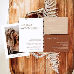 Minimalist Wedding Invitation Suite Template, Editable Modern Wedding Invite, Terracotta Wedding Invite, Photo Wedding Invitation, D1