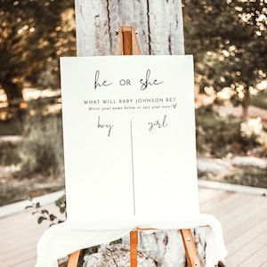 He or She What Will Baby Be Sign Template, Gender Guess Board, Gender Neutral He or She Gender Reveal, Minimalist Gender Reveal, M4