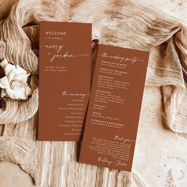 Terracotta Wedding Program | Modern Wedding | Order of Service | Desert Wedding Program | Fall Wedding Program | Editable Template | T2