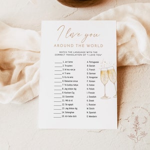 I Love You Around the World Game | I Love You Language Game | Champagne Bridal Shower Game | Brunch and Bubbly Bridal Shower Game | B2