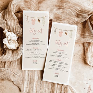 Boho Baby Shower Menu, Baby Shower Menu, Boho Baby Shower, Girl Baby Shower, Baby Girl Clothes, Food Menu, Editable Template, C2