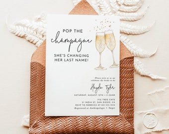 Brunch & Bubbly Bridal Shower Invitation, Wedding Invite, Champagne, Minimalist, Instant Download, Editable Template, B2