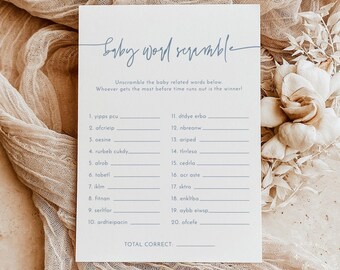 Baby Word Scramble Game Template, Modern Minimalist Shower, Boy, Puzzle, Boho, Instant Download, Editable Template, BM1