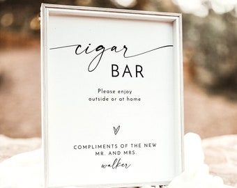 Letrero minimalista moderno para bar de puros, plantilla para decoración de bodas, descarga instantánea, plantilla editable, M9