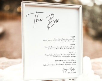 Wedding Bar Menu Template | Wedding Drink Sign | Modern Minimalist Drink Menu Sign | Minimalist Bar Menu Template | Editable Template | M7