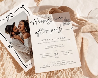 Miniamlist Wedding Announcement | Photo Elopement Announcement | Happily Ever After Party Invite | Funky Disco Ball | Reception Invite | H1