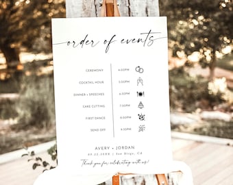 Wedding Order of Events Sign | Wedding Timeline | Minimalist Order of Events | Modern Wedding Day Timeline | Editable Template | M9