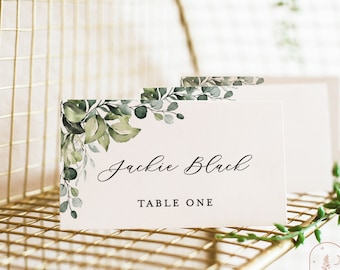 Greenery Wedding Place Cards, Printable Escort Seating Card, Instant Download, Editable Template, E1