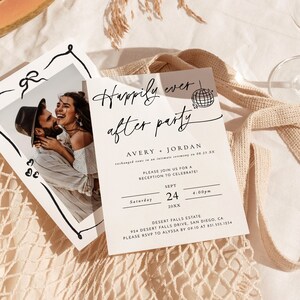 Minimalist Wedding Announcement, Photo Elopement Announcement, Happily Ever After Party Invite, Funky Disco Ball, Reception Invite, H1