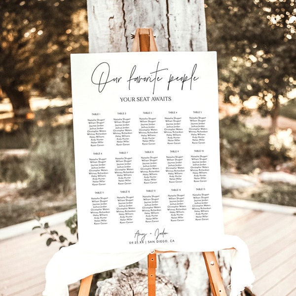 Minimalist Seating Chart, Modern Wedding Seating Chart, Boho Wedding Seating Chart Sign, Our Favorite People, Editable Template, M7