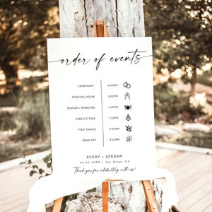 Wedding Order of Events Sign | Wedding Timeline | Minimalist Order of Events | Modern Wedding Day Timeline | Editable Template | M9