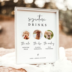 Dog Signature Drink Sign Pet Signature Cocktail Sign Minimalist Wedding Bar Sign Dog Signature Cocktail Sign Editable Template M4 image 1