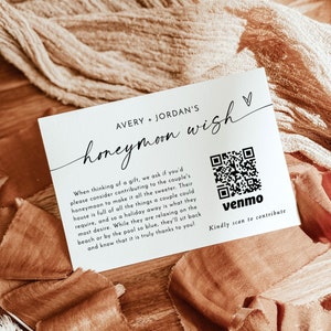 Honeymoon Fund Card Template, Honeymoon Wish QR Code, Honeymoon Wish Insert, Modern Wedding Cash Card, Minimalist Wedding, M9