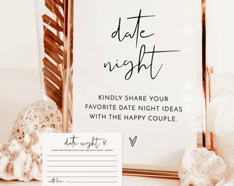 Date Night Ideas Sign | Modern Date Night Ideas Card | Boho Bridal Shower | Minimalist Bridal Shower | Date Night Card Template | M4